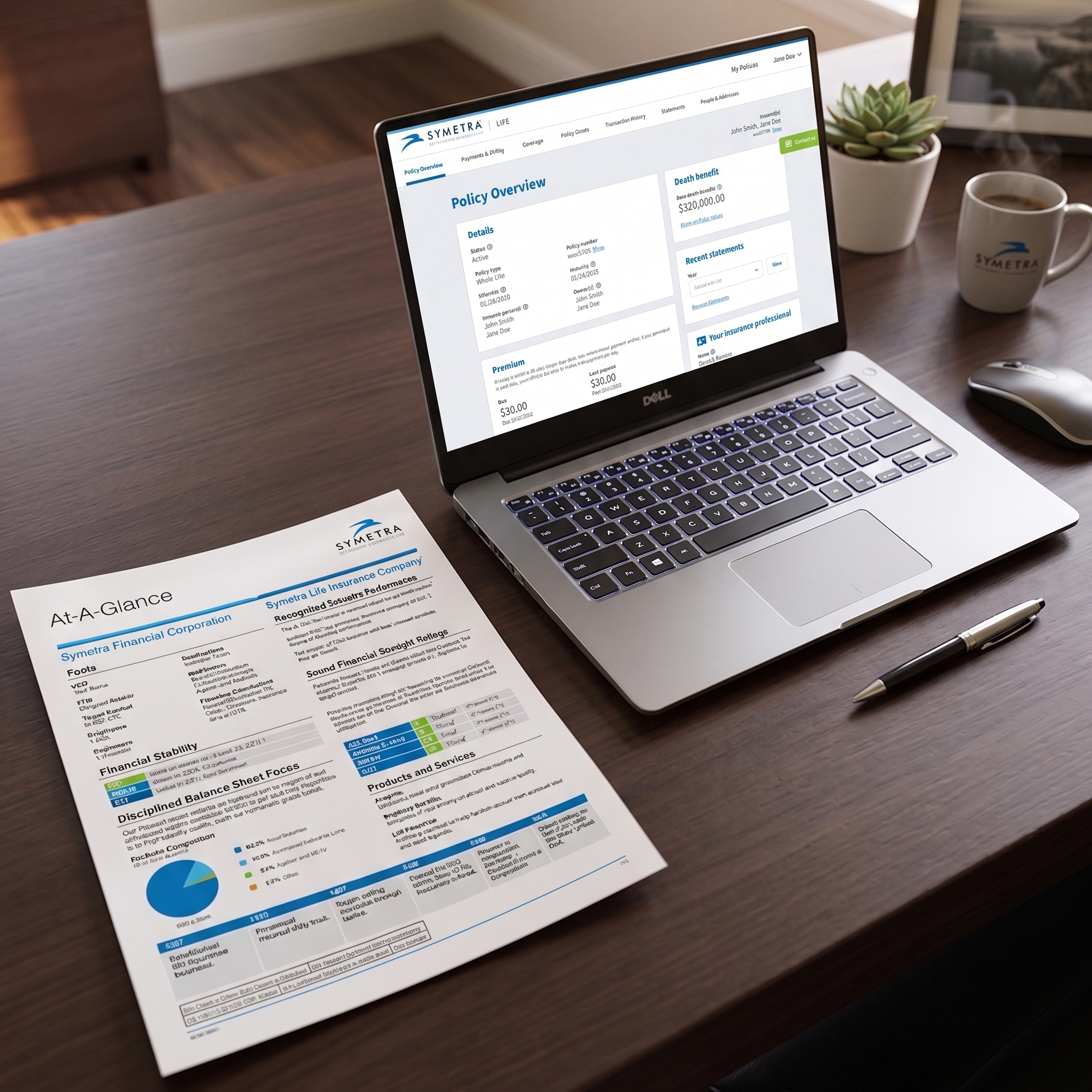 A paper insurance statement beside the digital policy page that replaced it.